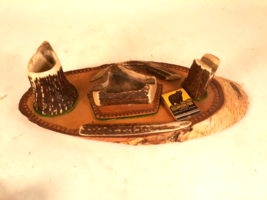 Cool Rustic Smoking Tray, Ashtray, Made From Antlers and Birch Log, 1930s - £26.29 GBP