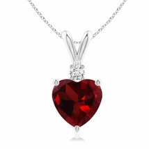 Authenticity Guarantee 
ANGARA Heart-Shaped Garnet Pendant Necklace with Diam... - £584.53 GBP