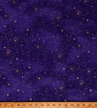 Cotton Starry Sky Metallic Gold Stars on Purple Fabric Print by the Yard D772.89 - £11.15 GBP