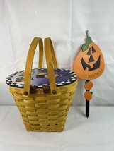 Wooden Weaved Halloween Decor Basket With Lid And Extra Path marker - £10.51 GBP