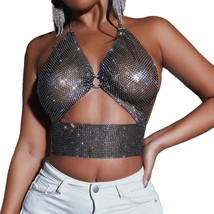  Shiny Rhinestones Backless Crop Top - £46.65 GBP