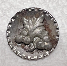 OLD Siver Tone Metal Button Raised Berries &amp; Leaf Design 5/8 Inch Wear - £5.14 GBP