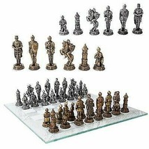 Medieval Warfare Age Of Knights &amp; Kings Resin Chess Pieces With Glass Board Set - £61.11 GBP