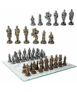 Medieval Warfare Age Of Knights &amp; Kings Resin Chess Pieces With Glass Bo... - $103.22 CAD