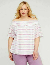 Lane Bryant Purple White Striped Off the Shoulder Top Shirt Plus 26/28 4... - $17.33