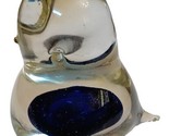 Vintage Blown Clear and Blue Glass Blob Bird Paperweight - $14.80