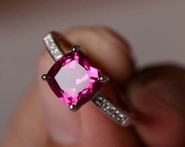 Precious Pink: 925 Sterling Silver Ring Adorned with Pink Garnet CZ Stones - £45.50 GBP+