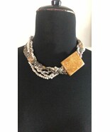 Large Square Medallion Multi Strand Jasper Statement Necklace Custom Mad... - $68.38 CAD