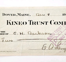 1915 Kineo Trust Company Bank Check E.A. Sampson Dover Maine Signed 7053... - $369.57 MXN