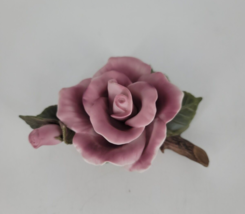 Teleflora Gifts Porcelain Pink Rose 6&quot; with Brown Stem and Green Leaves Vintage - £11.75 GBP