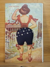 1910s Pincushion Woman On Beach Fabric Bathing Suit Risque Local View Unposted - £13.83 GBP