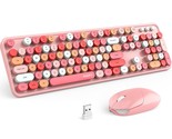 Wireless Keyboard And Mouse Combo, Pink Keyboard, 2.4Ghz Retro Full Size... - £52.91 GBP