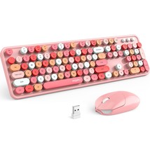 Wireless Keyboard And Mouse Combo, Pink Keyboard, 2.4Ghz Retro Full Size With Nu - £51.59 GBP