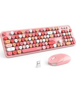Wireless Keyboard And Mouse Combo, Pink Keyboard, 2.4Ghz Retro Full Size... - £51.78 GBP