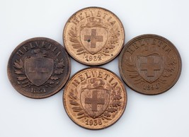 1851-1936 Switzerland 2Rappen Coin Lot of 4, KM# 4.1, 4.2a - £50.12 GBP