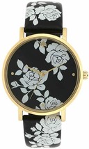 New Kate Spade NY KSW1498 Metro Golden Dial White Flowers Black Leather Watch - £133.27 GBP