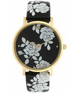 New Kate Spade NY KSW1498 Metro Golden Dial White Flowers Black Leather ... - $178.20