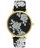 New Kate Spade NY KSW1498 Metro Golden Dial White Flowers Black Leather ... - £140.17 GBP