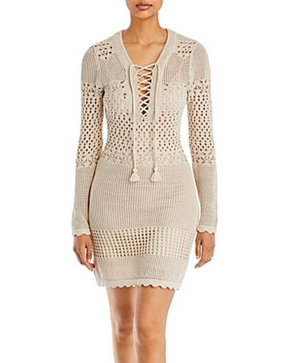 Aqua Crochet Lace up Mini Dress Dresses