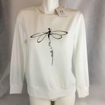 Noracora White Long Sleeve Top with Black Dragon Fly, NWT Size Small - £17.64 GBP