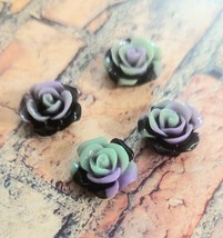 Resin Flower Cabochons Rose Black Purple Green Ombre Flatback Glue On Jewelry 4p - $3.12