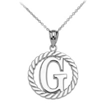 925 Sterling Silver Initial Letter G in Rope Circle Charm Pendant Necklace - £26.62 GBP+