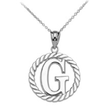 925 Sterling Silver Initial Letter G in Rope Circle Charm Pendant Necklace - £25.03 GBP+