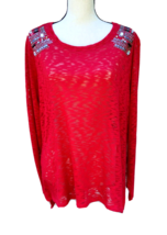 Vintage CATO Red Semi Sheer Long Sleeve Sweater Womens 18/20 Gemstones Retro 90s - £13.15 GBP