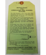 Kingston-Conley Electric Motor Lubrication Tag 1940 Miller Mixer New Jersey - £14.88 GBP