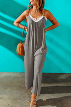 Gray Spaghetti Straps Wide Leg Pocketed Jumpsuits - $401.32 MXN