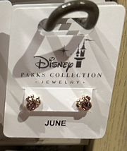 Disney Parks Minnie Mouse Lt Amethyst June Faux Birthstone Earrings Gold Color