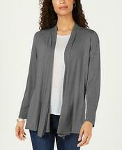 Karen Scott Draped Open-Front Cardigan-Charcoal Heather/Size M - £18.78 GBP