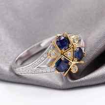 2.30Ct Round Cut Simulated Blue Sapphire Engagement Ring  925 Silver Gold Plated - £77.04 GBP
