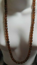 Crown Trifari Long Amber Root beer Color Lucite Bead Necklace 32&quot; Long - £35.20 GBP