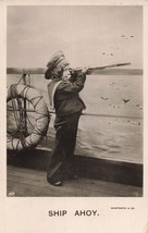SHIP AHOY-YOUNG GIRL LOOKING THROUGH TELESCOPE-1907 CATO WISCONSIN PSMK ... - $6.37