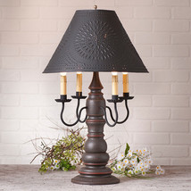 Bradford 4-Arm Wood Espresso Table Lamp W/ Punched Tin Shade Primitive Country - £290.35 GBP