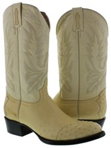 Mens Off White Western Wear Cowboy Boots Ostrich Skin Round Toe Botas - £115.07 GBP