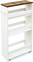 Teamix 4 Tier White Slim Storage Cart With Handle, Slide Out, And Small Spaces. - £55.07 GBP
