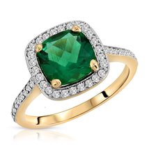 14K Solid Gold Ring With Natural Diamonds &amp; Lab. Grown Cushion Emerald - £783.94 GBP