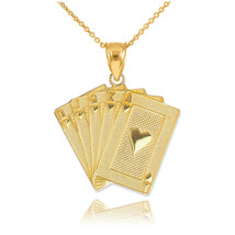 14k Solid Gold Royal Flush Pendant Necklace Hearts A K Q J 10 Poker Cards Casino - £189.70 GBP+