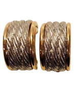 Givenchy Clip Earrings Gold Silver Tone Rope Wide Half Hoop 1980&#39;s Logo ... - $2,245.47 MXN