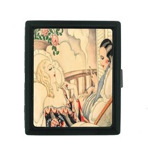 Art Deco Smoking Women Small Black Case Card Money Holder - $13.81
