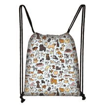 Kawaii Cartoon Dog Cat Backpack Women Drawstring Bags Canvas Shoulder Bag for Tr - £48.52 GBP