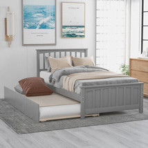 Twin Size Platform Bed With Trundle, Gray - £234.24 GBP