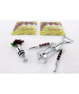 Wine Set w/Corkscrew, Bottle Stopper, 2 Glass Coasters ~ Murano Art Deco... - $13.22 CAD