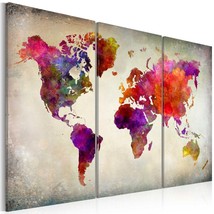 Stretched canvas world map art world mosaic of colours tiptophomedecor thumb200
