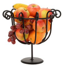 Scrolled Fruit Bowl Black Wrought Iron Decor Basket Stand Amish Handmade In Usa - £35.21 GBP