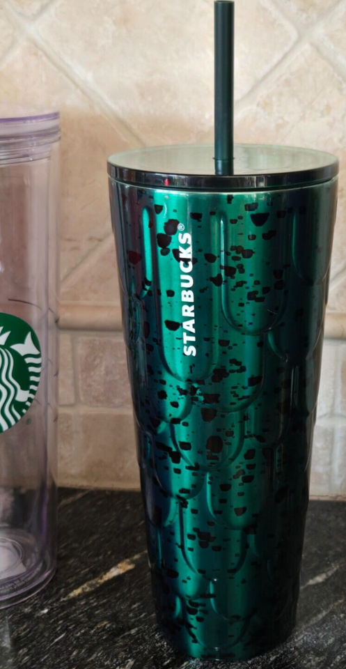 Starbucks Siren Green &amp; Black Tumbler 2024 Anniversary Straw 24 oz NEW NWT - £26.32 GBP