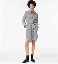New J Crew Navy Blue Gingham Plaid Belted Button Front Cotton Midi Dress 8 - £54.50 GBP