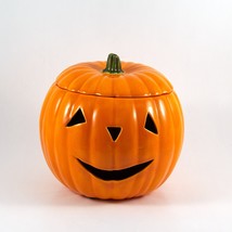 Jack-O-Lantern  Candle Holder Ceramic 6&quot; With Lid - $10.99